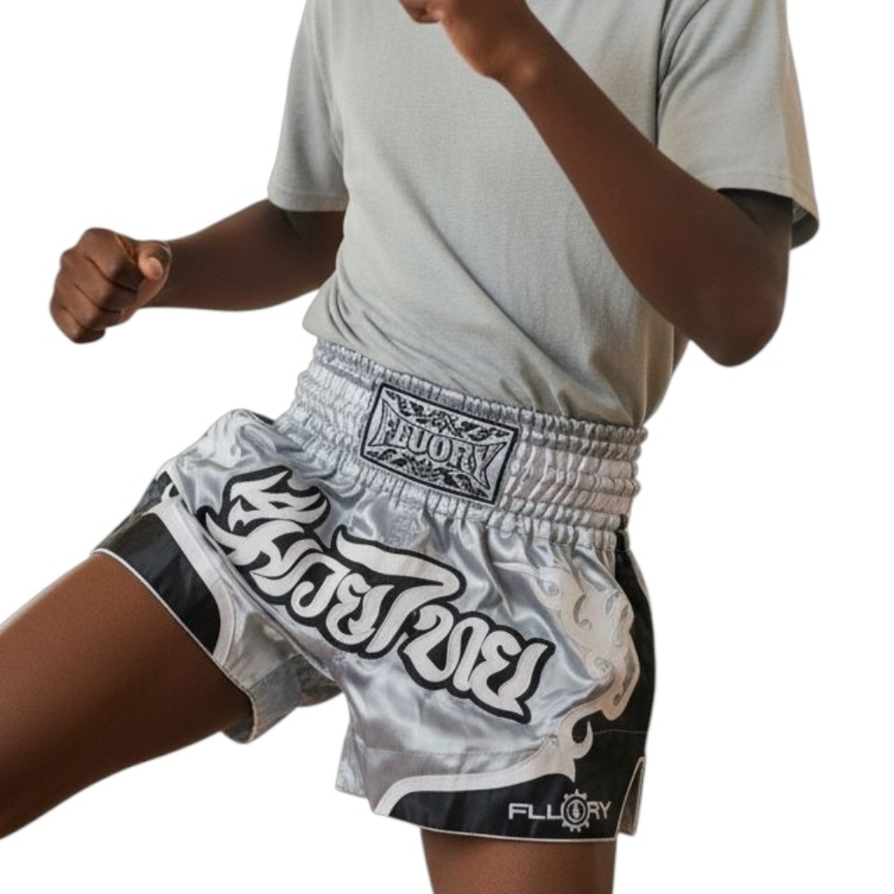 FLUORY Muay Thai  Animal Boxing Shorts Gray Unisex Large (Youth)